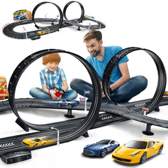 Rcovasc kids slot car track with two cars for beginner-friendly racing.