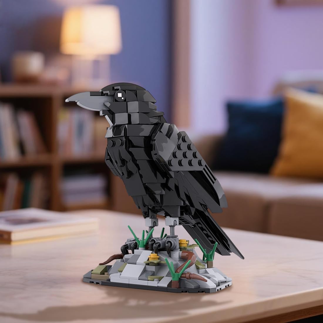 RCTRORCARY Raven Bird Building Set side view highlighting compact decorative desk display