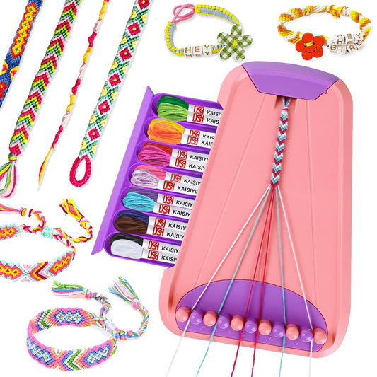 Rdfmy friendship bracelet kit with pink and purple threads for creative at-home crafting.