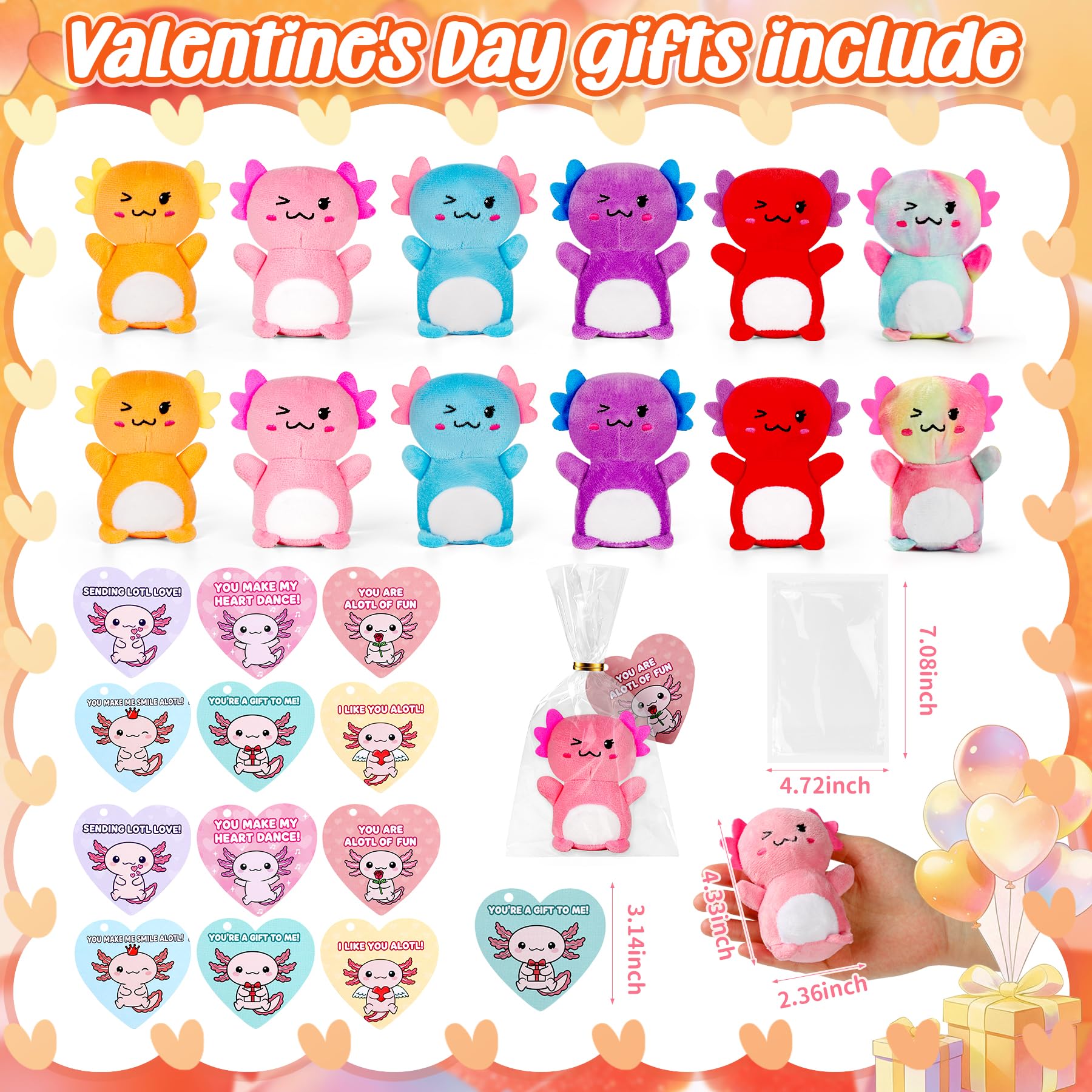 Rdogeia customizable valentines card attached to axolotl plush