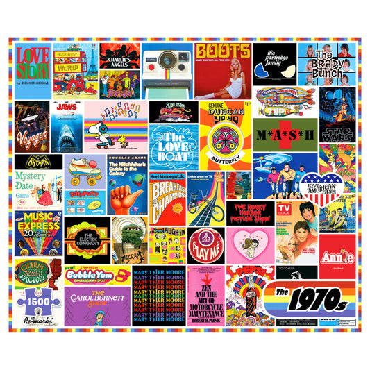 Re-Marks 1970s puzzle box front with vibrant retro art, a great gift.