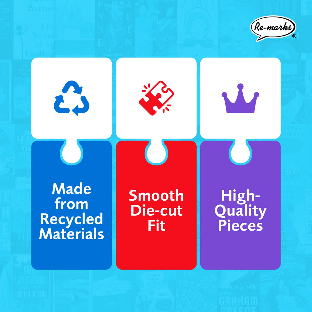 Re-Marks British Classics puzzle box and pieces illustrate durable, reusable packaging ideal for storage.