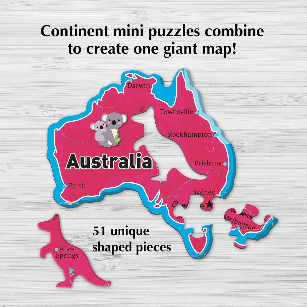 Re-Marks country-shaped pieces fit together to form a detailed global map.