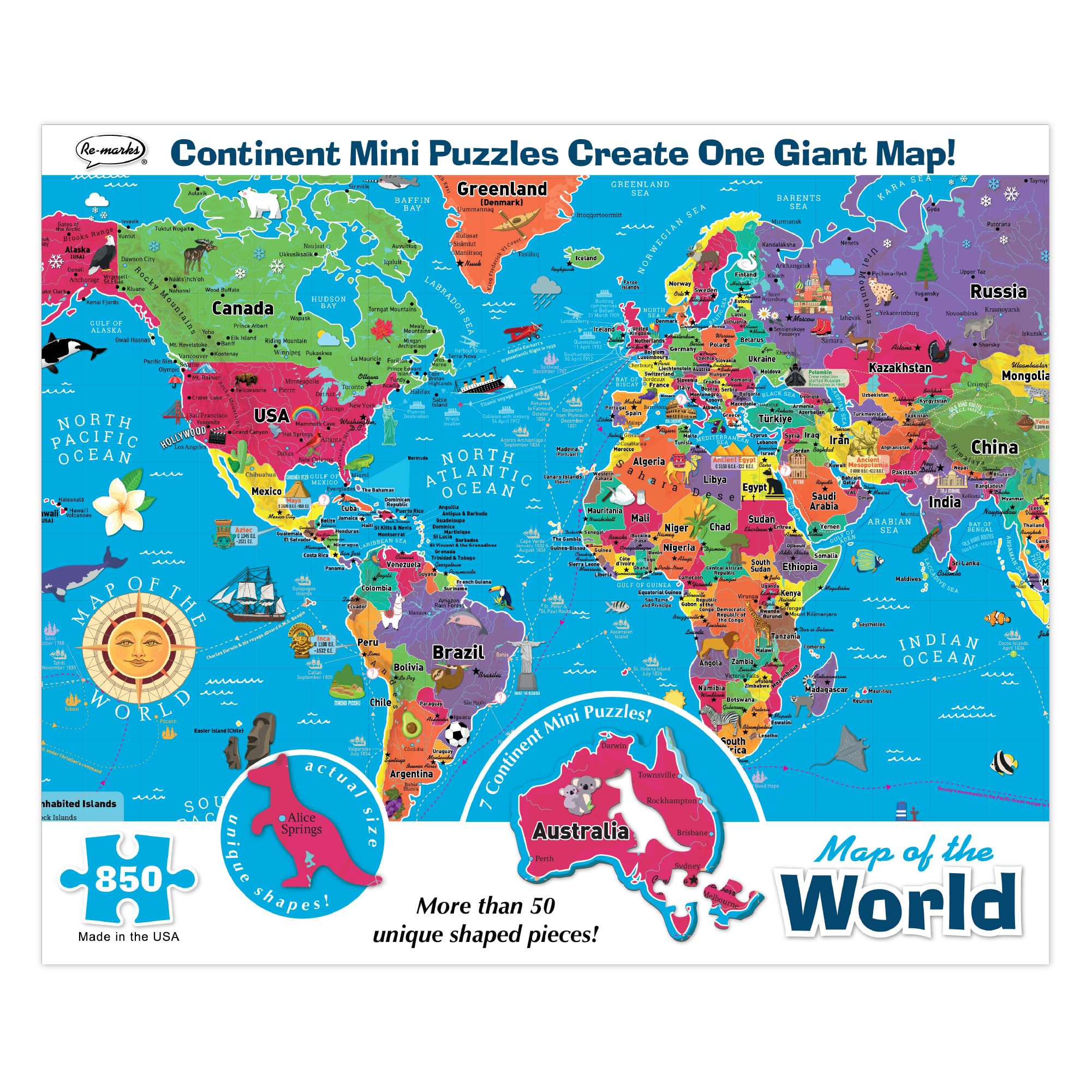 Re-Marks World Map Deluxe Puzzle shown for family learning and mindful play.