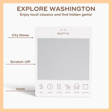 Washington adventure card showcases scenic Washington destinations for trips
