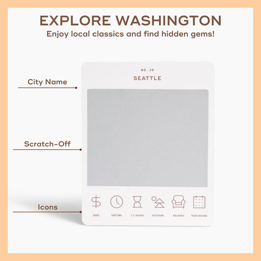 Washington adventure card showcases scenic Washington destinations for trips