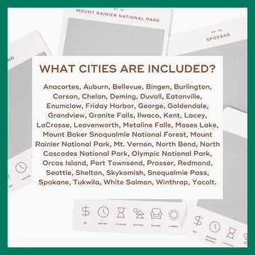 Top Washington attractions featured on Reach International Outfitters bucket list card