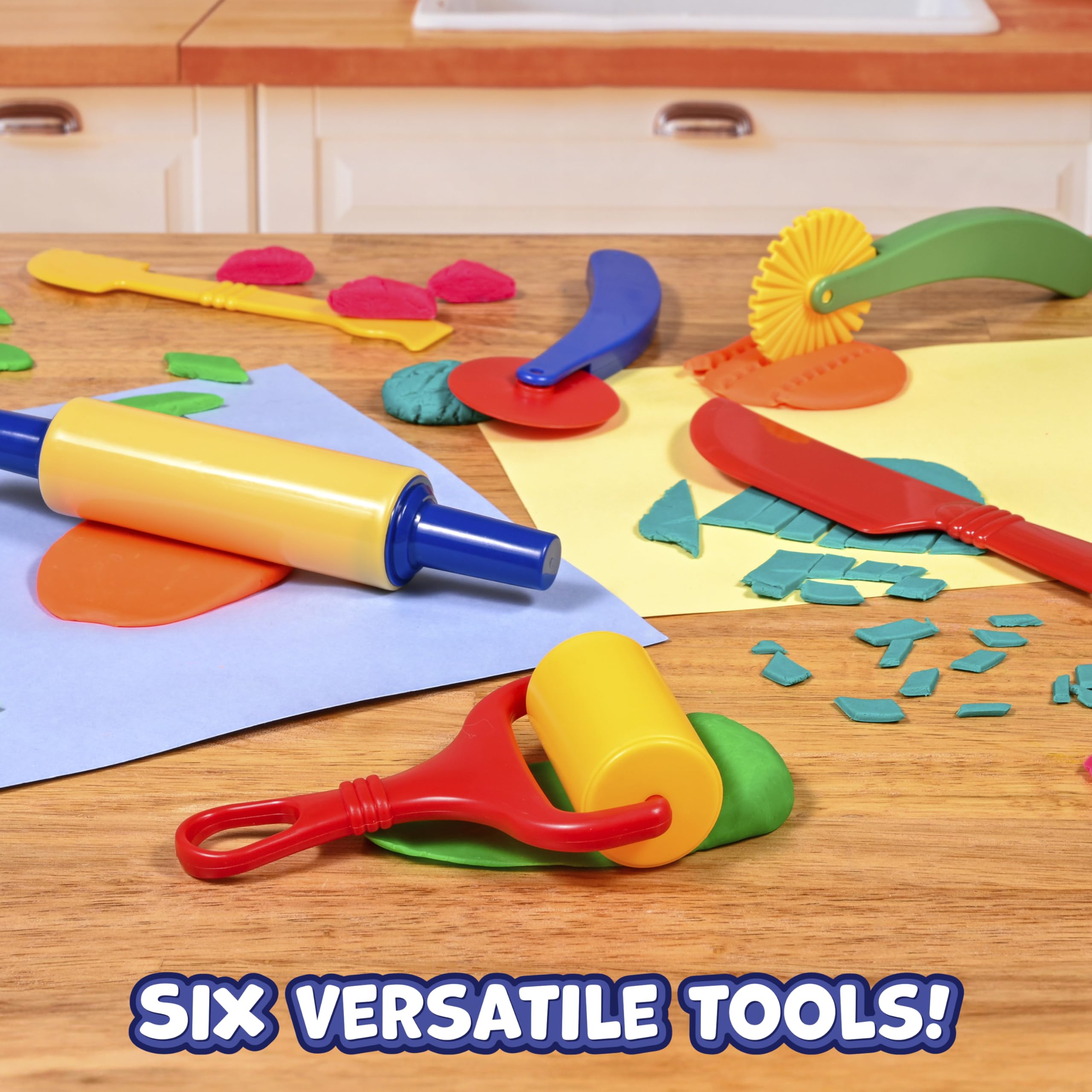 READY 2 LEARN roller with handle provides kid-friendly grip for smooth dough shaping