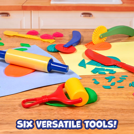 READY 2 LEARN roller with handle provides kid-friendly grip for smooth dough shaping
