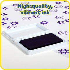 Purple non-toxic stamp pad designed for ages 3+ safety.