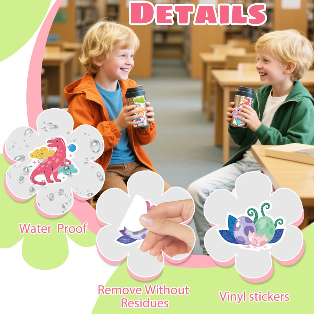 Reaeon waterproof dinosaur stickers ideal for water bottles and outdoor use.