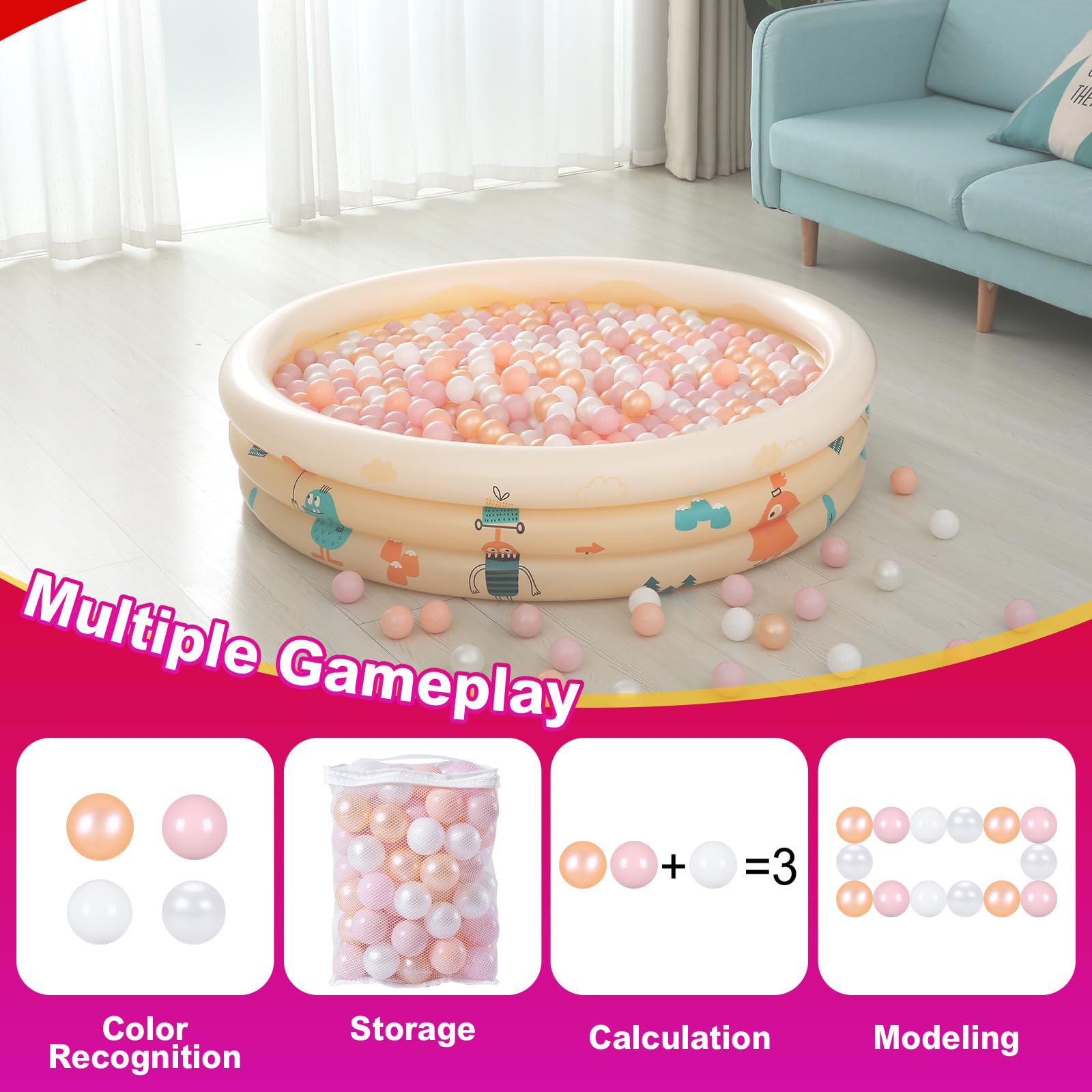 Realhaha pink-white pit balls in a ball pit scene for fun exploration