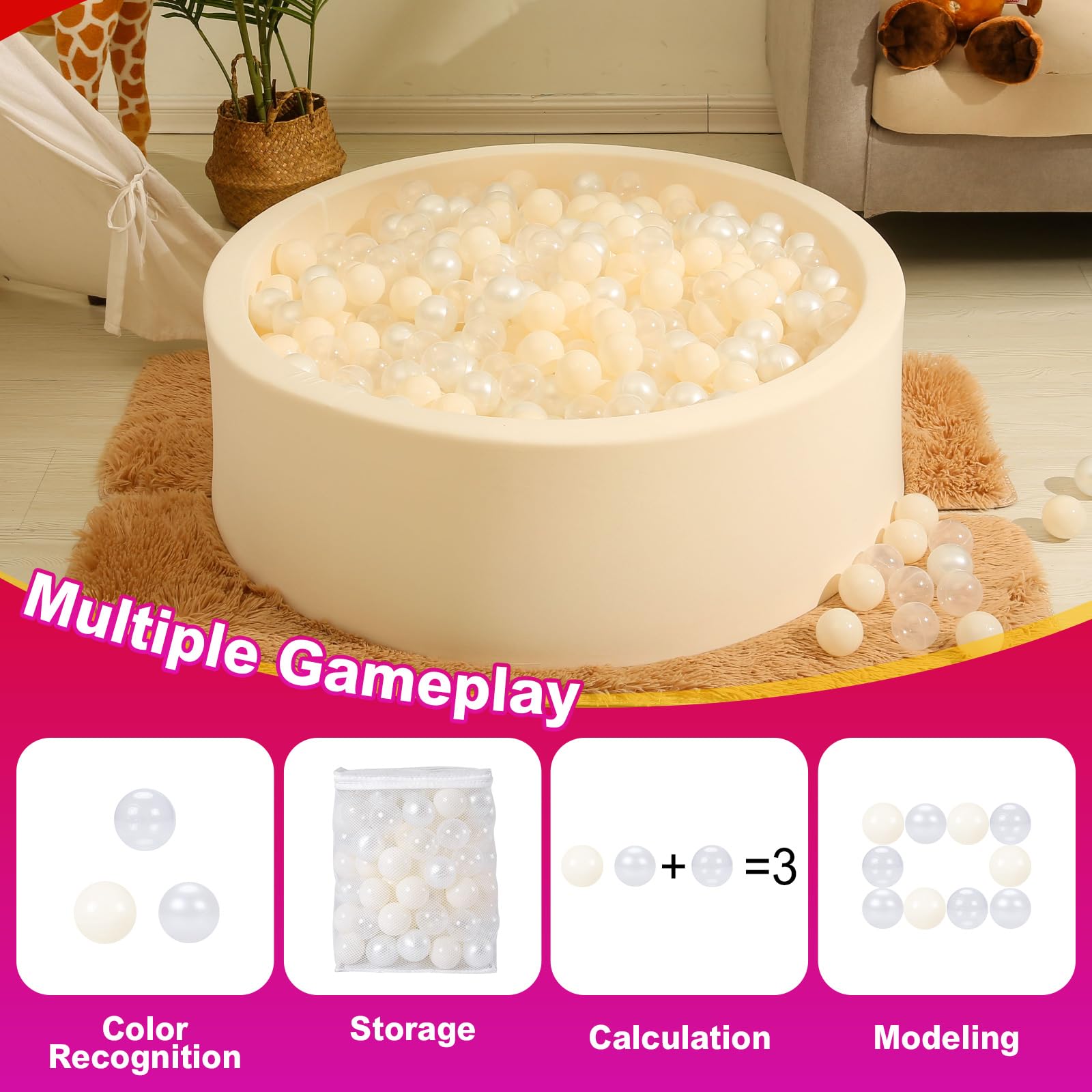 Realhaha beige ball pit balls in play tent setup for indoor fun