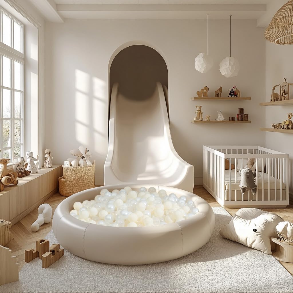 Realhaha beige ball pit balls stack easily for storage and reuse