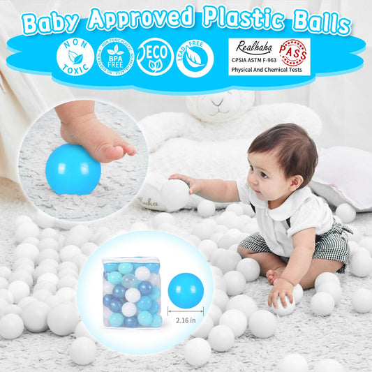Realhaha ball pit balls in blue offer vibrant color stacking and grasping fun for kids.
