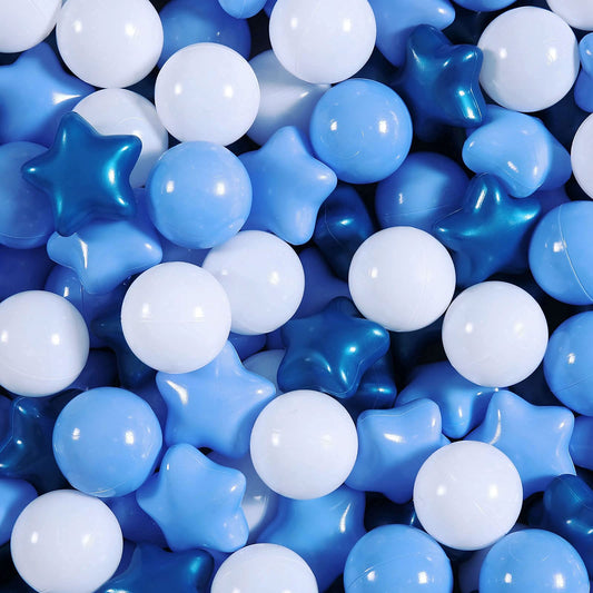 Realhaha ball pit balls in pearlescent blue for a calm, kid-friendly play surface.