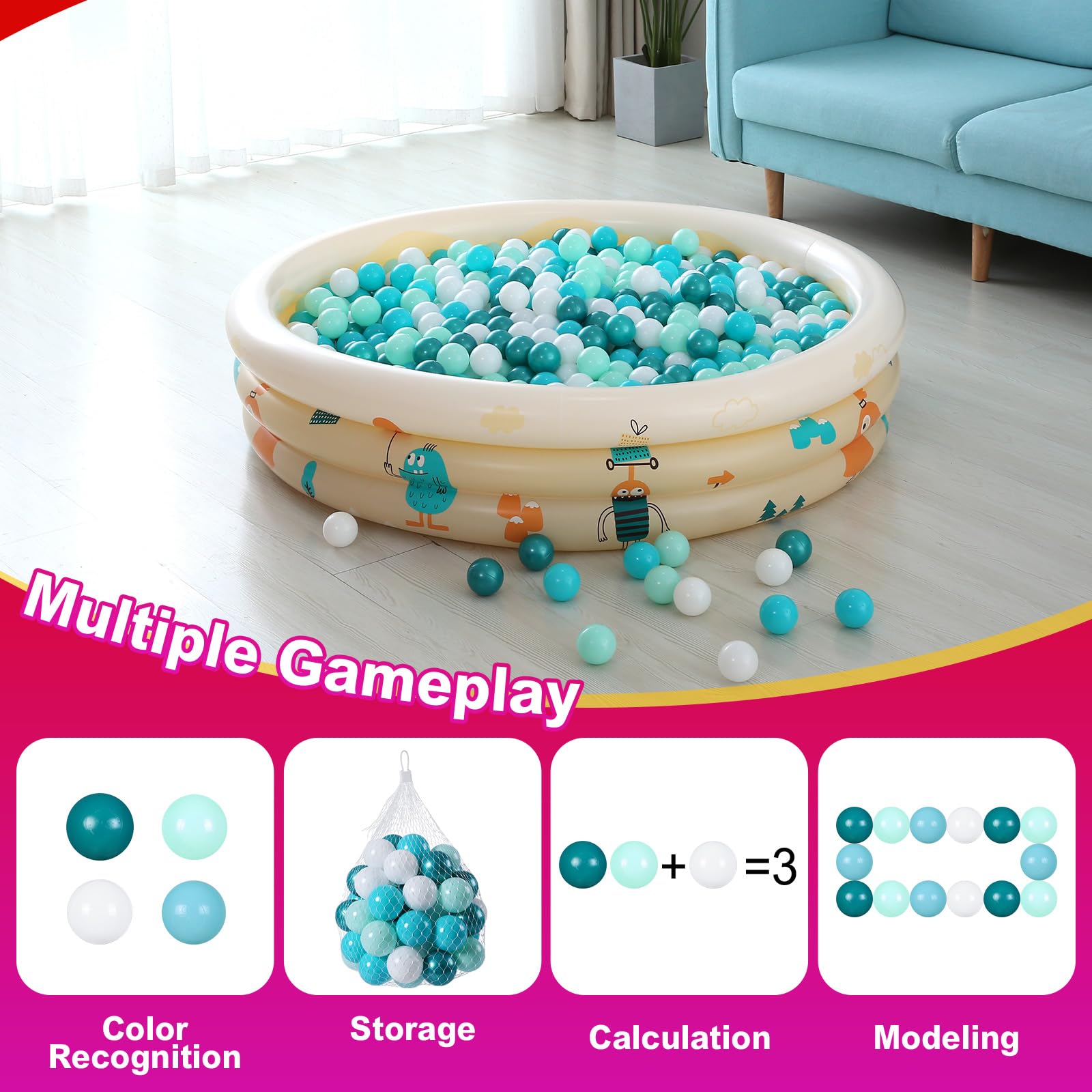 Realhaha ball pit balls shown in a play tent and pool setup.
