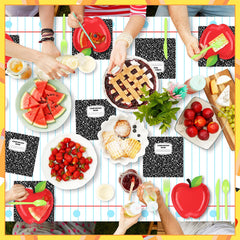 Reallnaive 54 x 108 inch school tablecloth protects surfaces during events.