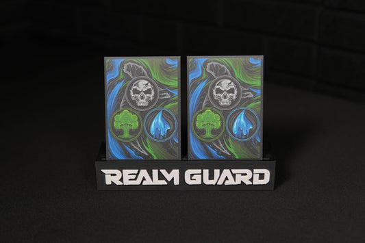Realm Guard green variant sleeve with glossy front for easy card visibility.