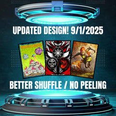 Realm Guard spider design sleeves compatible with MTG and Lorcana for safe, organized play.