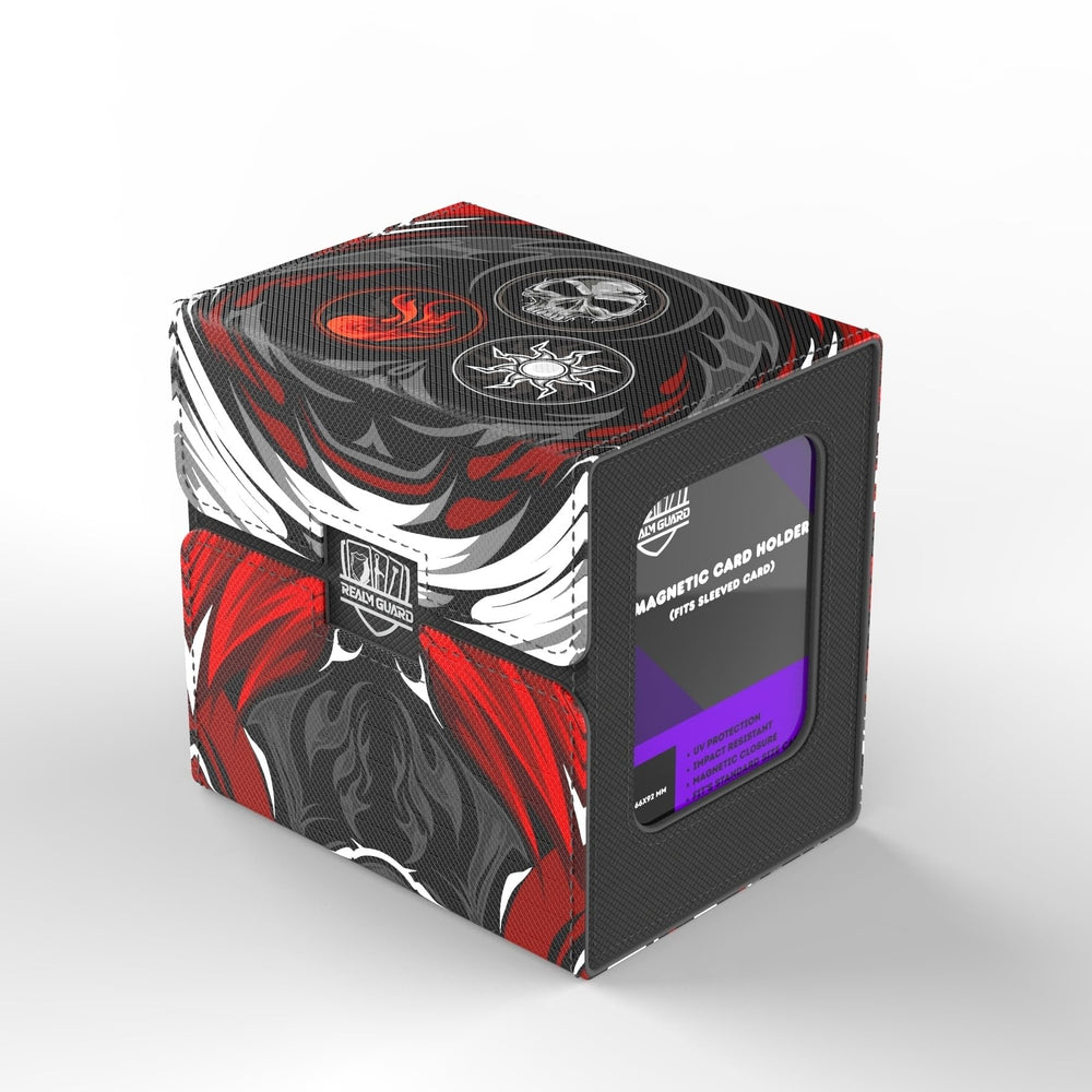 Realm Guard commander deck box magnetic holder protects sleeved cards on the go.