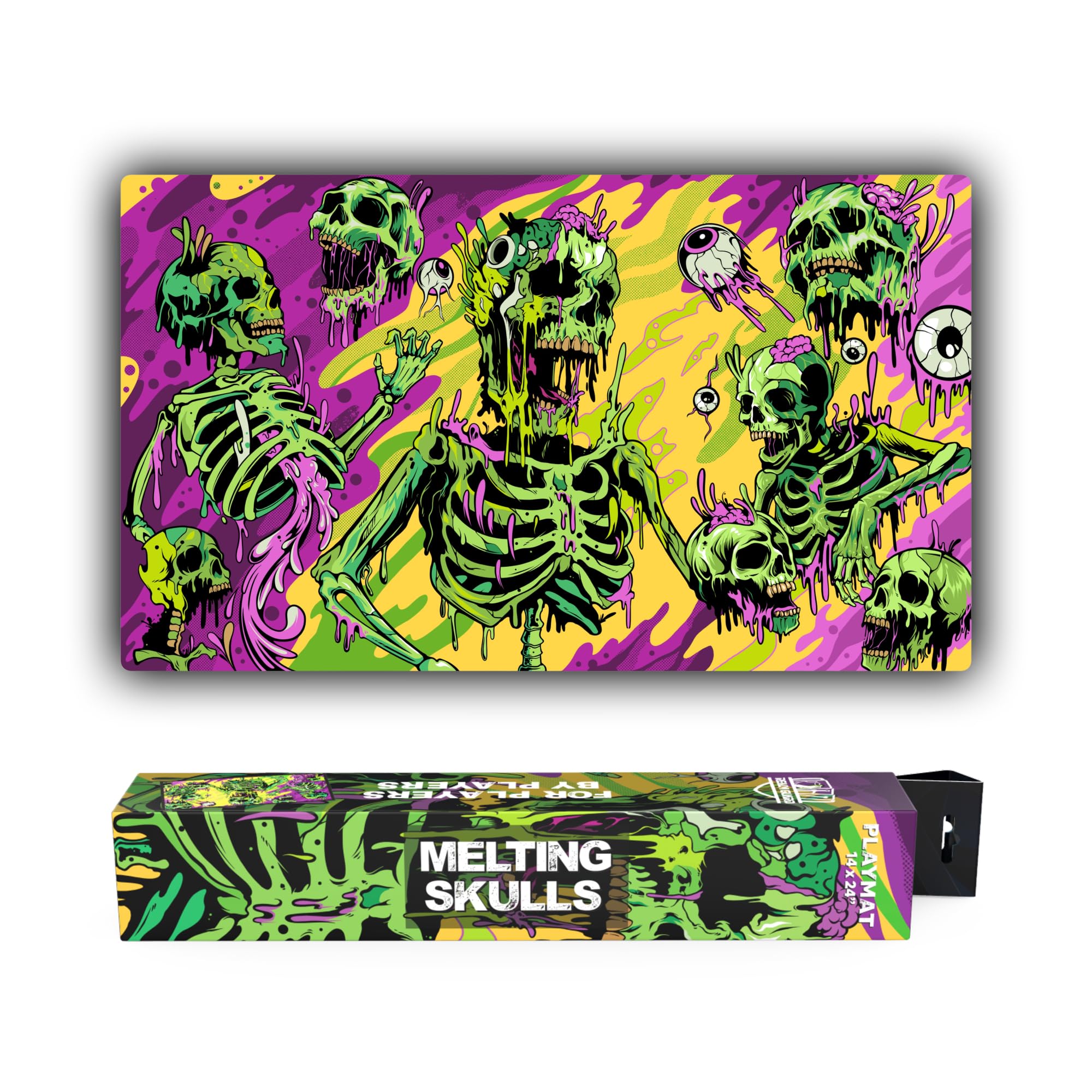 Realm Guard Melting Skulls 14x24 playmat with ample space for card layouts.