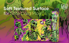 Realm Guard Melting Skulls playmat with anti-slip bottom keeps cards in place.
