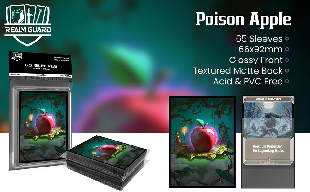 Realm Guard Poison Apple sleeves back view with semi-gloss front enhances artwork visibility