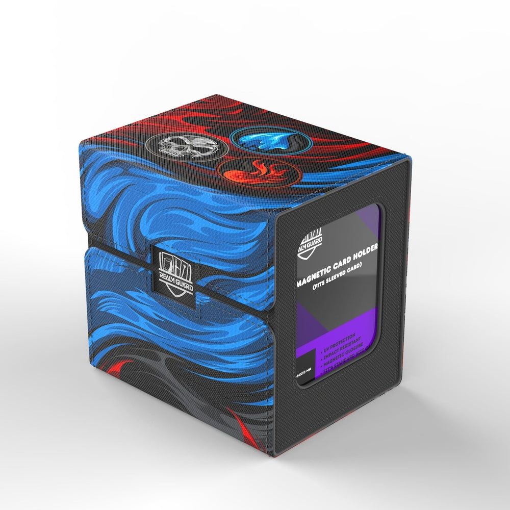 Realm Guard TCG box open with visible card compartments for quick access.