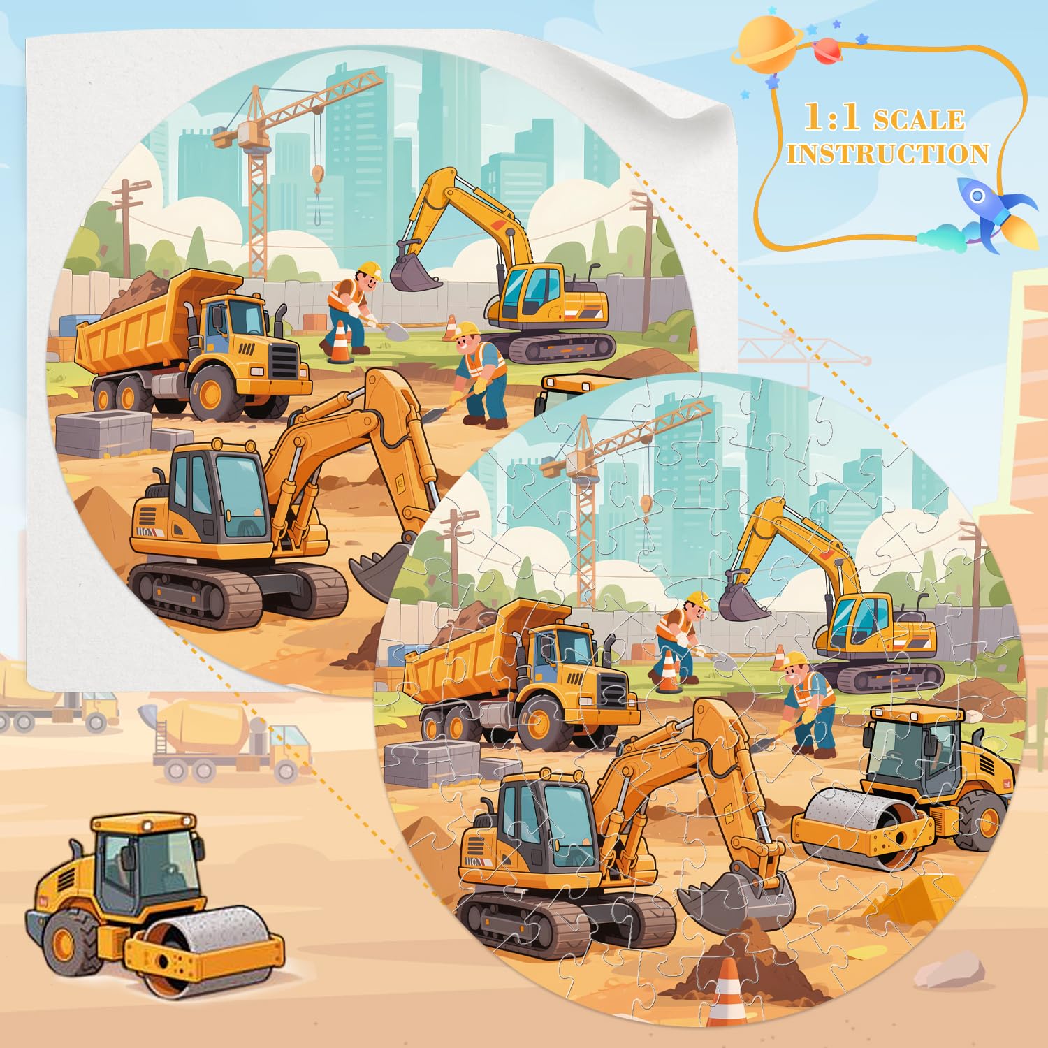 REALRINDO construction site puzzle building-scene with vibrant details for imagination