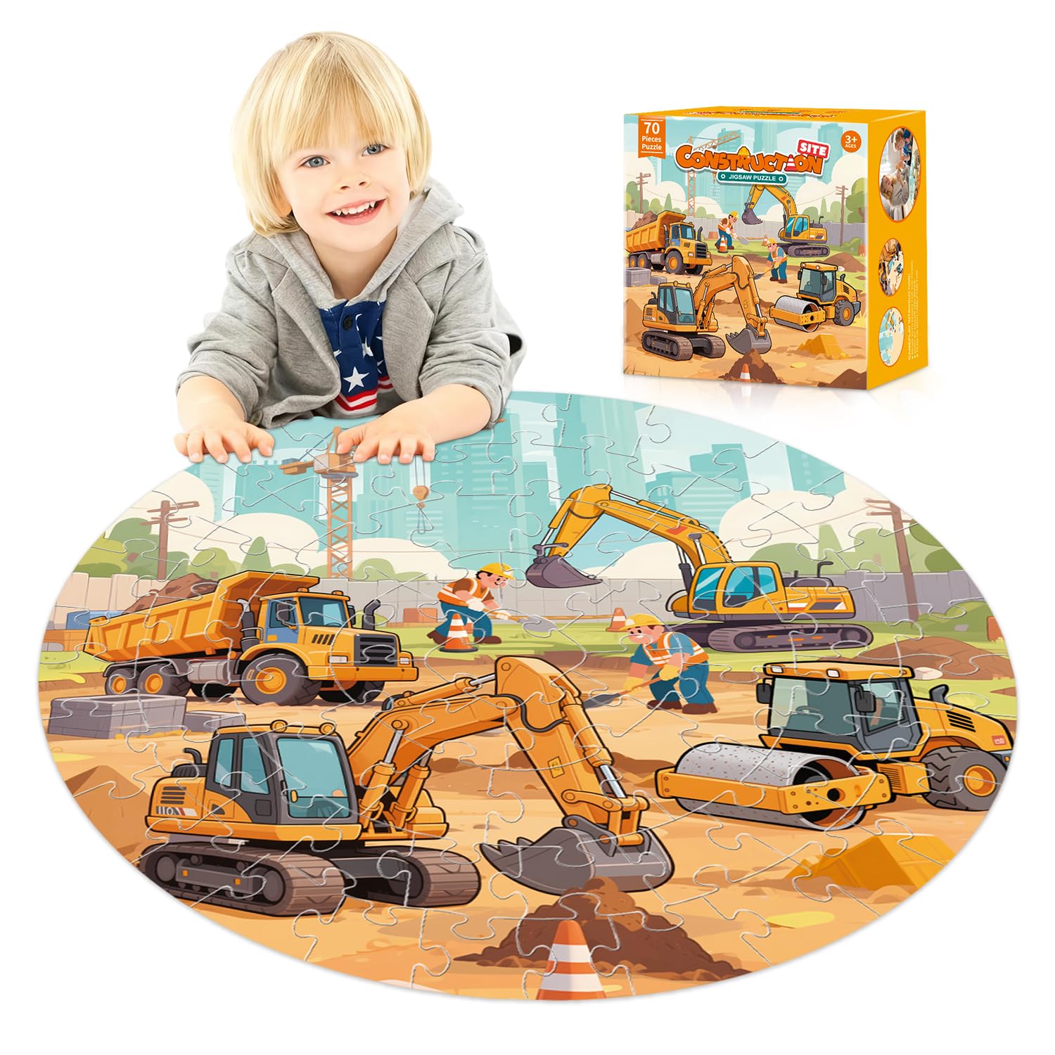 REALRINDO construction site puzzle with excavator visual focus for hands-on play and skill building