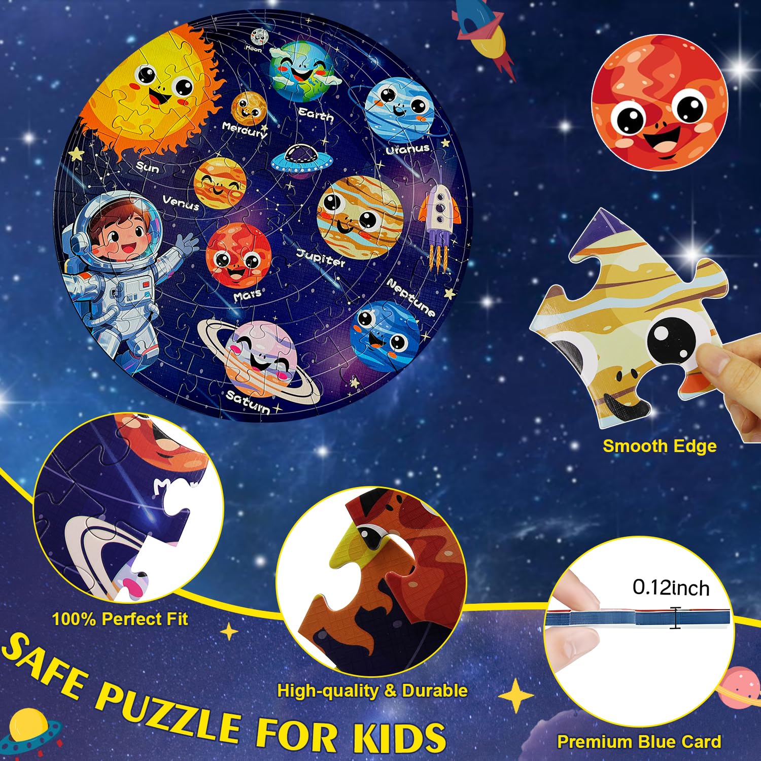 Realrindo solar system floor puzzle Earth piece fosters spatial awareness during assembly.