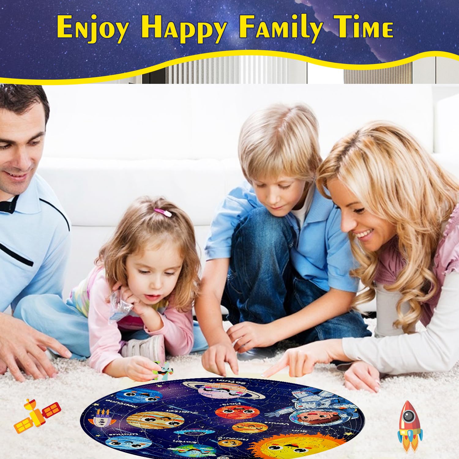 Realrindo solar system floor puzzle Glow-in-the-Dark view enhances nighttime learning.