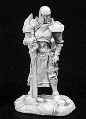 Reaper Paladin Initiate 25mm miniature, unpainted war gaming figure ready for painting and display.