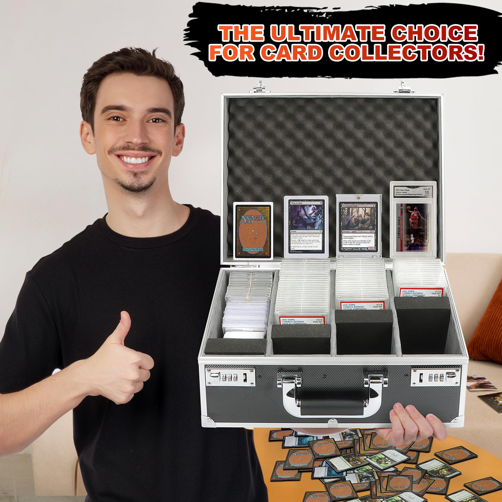 Compact, portable REAQUE design for on-the-go card collecting.
