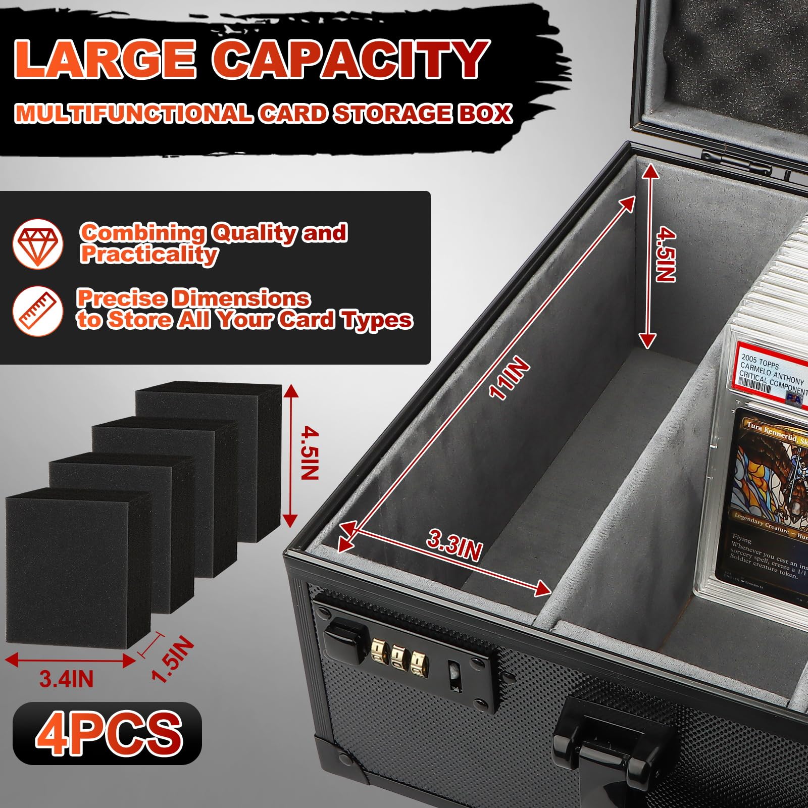 Interior slots lined with velvet protect REAQUE graded cards