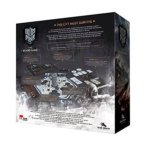 Miniatures on icy map in Frostpunk board game by Rebel Studio for exploration