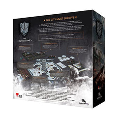 Miniatures on icy map in Frostpunk board game by Rebel Studio for exploration