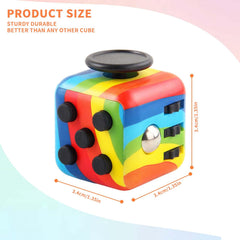 RE:BLEU fidget cube side functions close-up displaying slide, breath, rotate, button, switch, roller