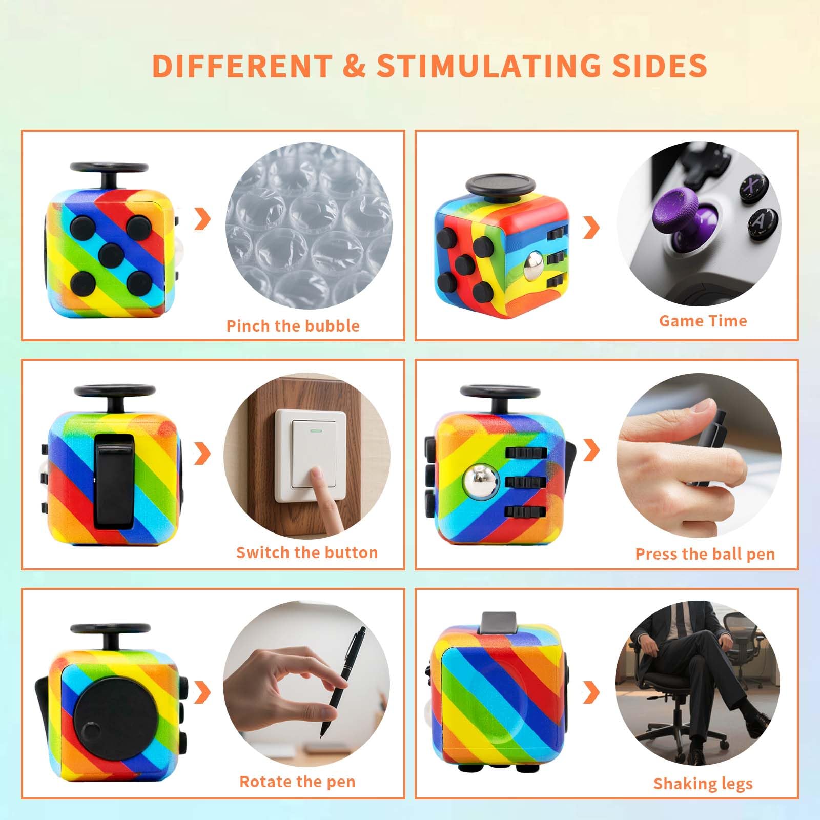 RE:BLEU fidget cube six-sides design for versatile tactile engagement