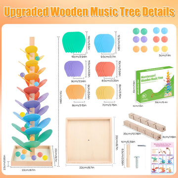 RECEKA wooden ball drop tree assembled, showcasing durable pillars and rich wood grain.