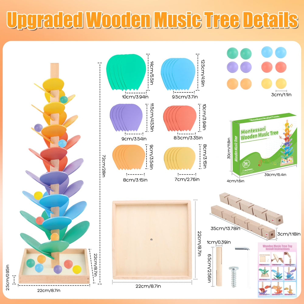 RECEKA wooden ball drop tree assembled, showcasing durable pillars and rich wood grain.