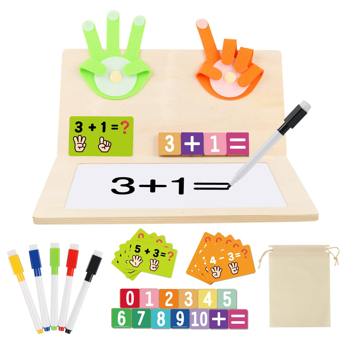 RECEKA Number Blocks on wooden board with fingers support early counting practice