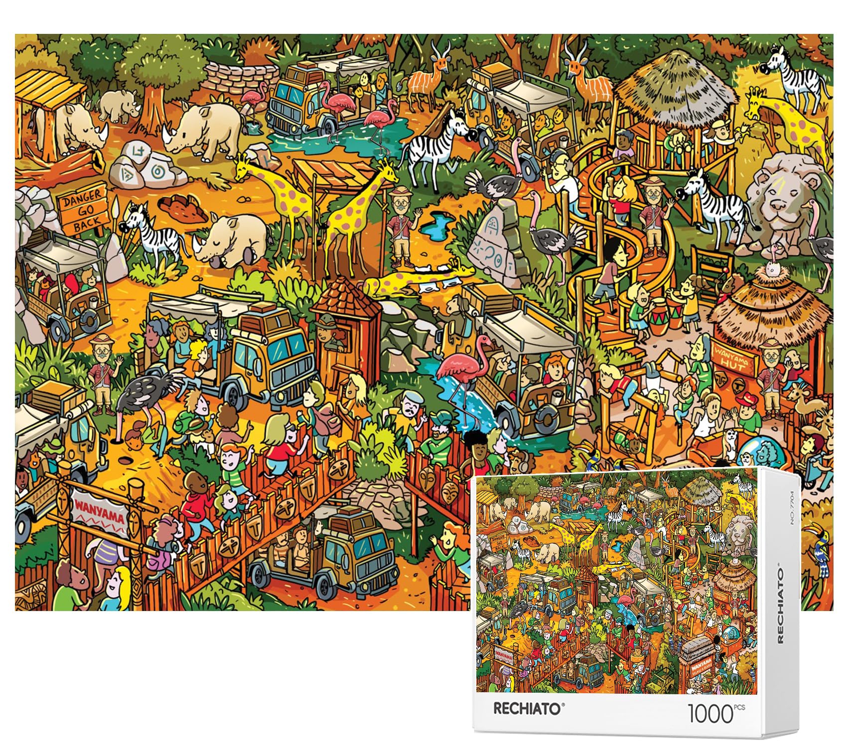 RECHIATO Animal Paradise puzzle box front view showing 1000-piece set for relaxing evenings
