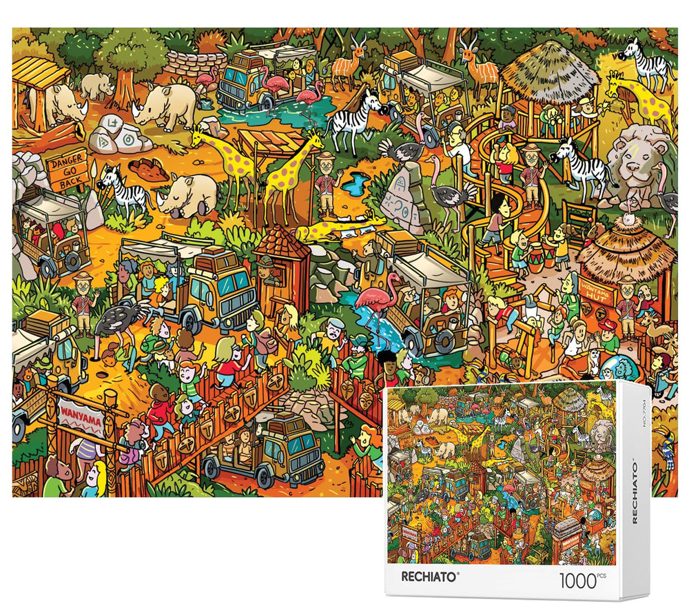 RECHIATO Animal Paradise puzzle box front view showing 1000-piece set for relaxing evenings