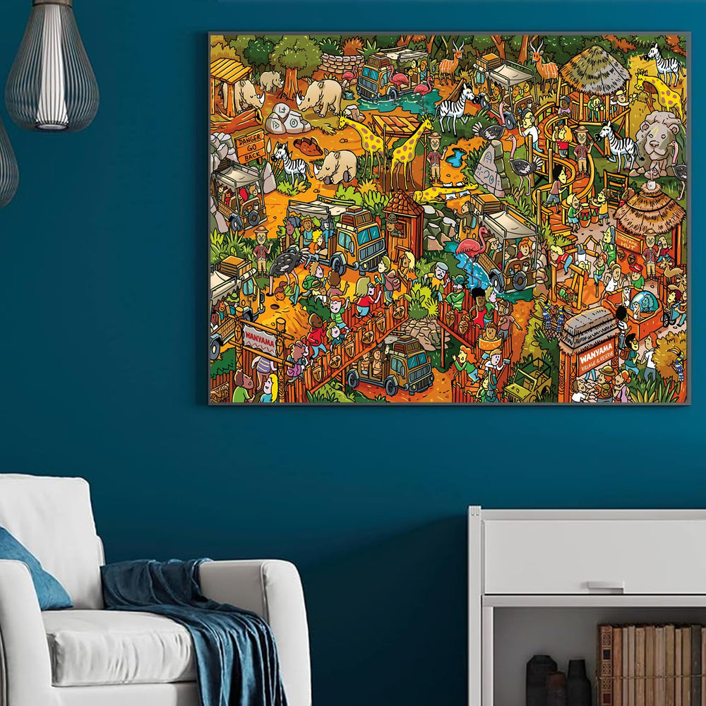 RECHIATO Animal Paradise puzzle close-up of colorful cartoon art for visual delight