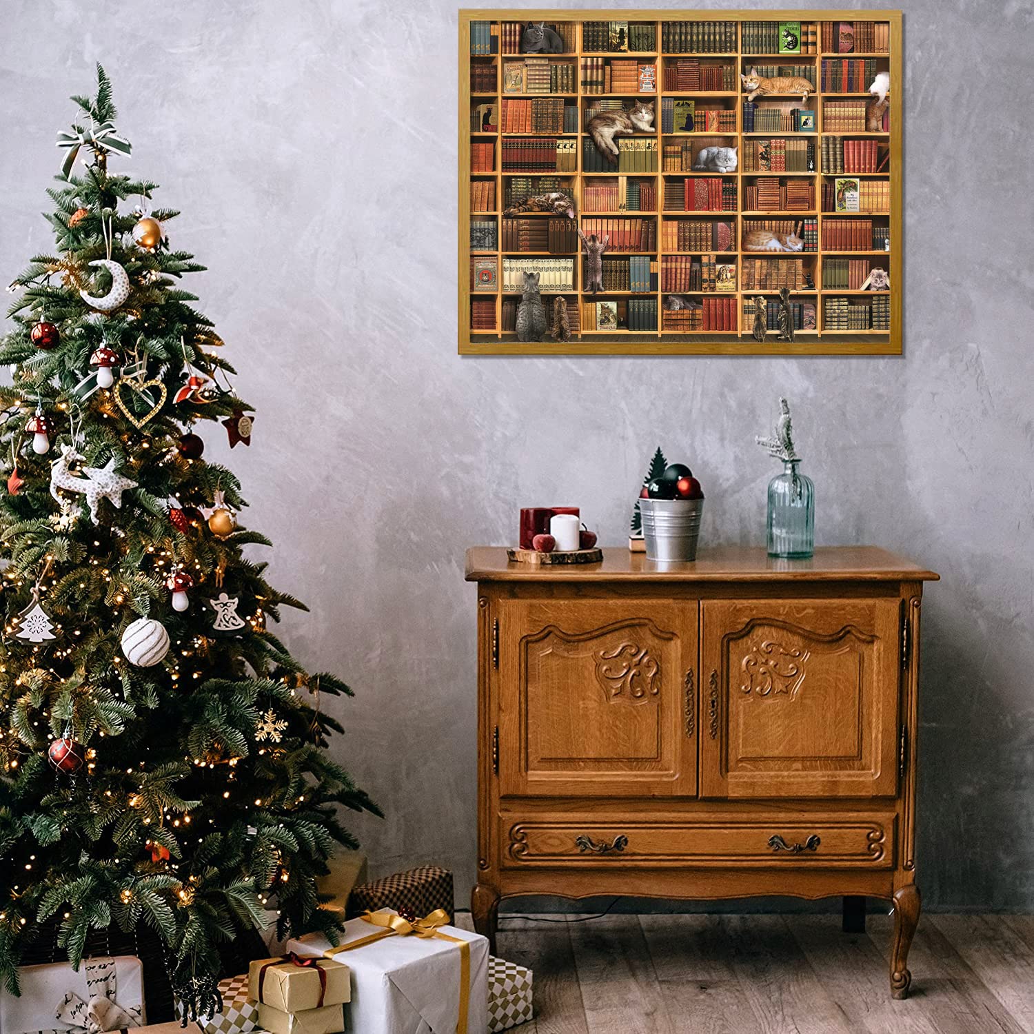 RECHIATO Cats Library Jigsaw Puzzle sturdy packaging for gifting