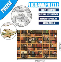 RECHIATO Cats Library Jigsaw Puzzle family game night setup