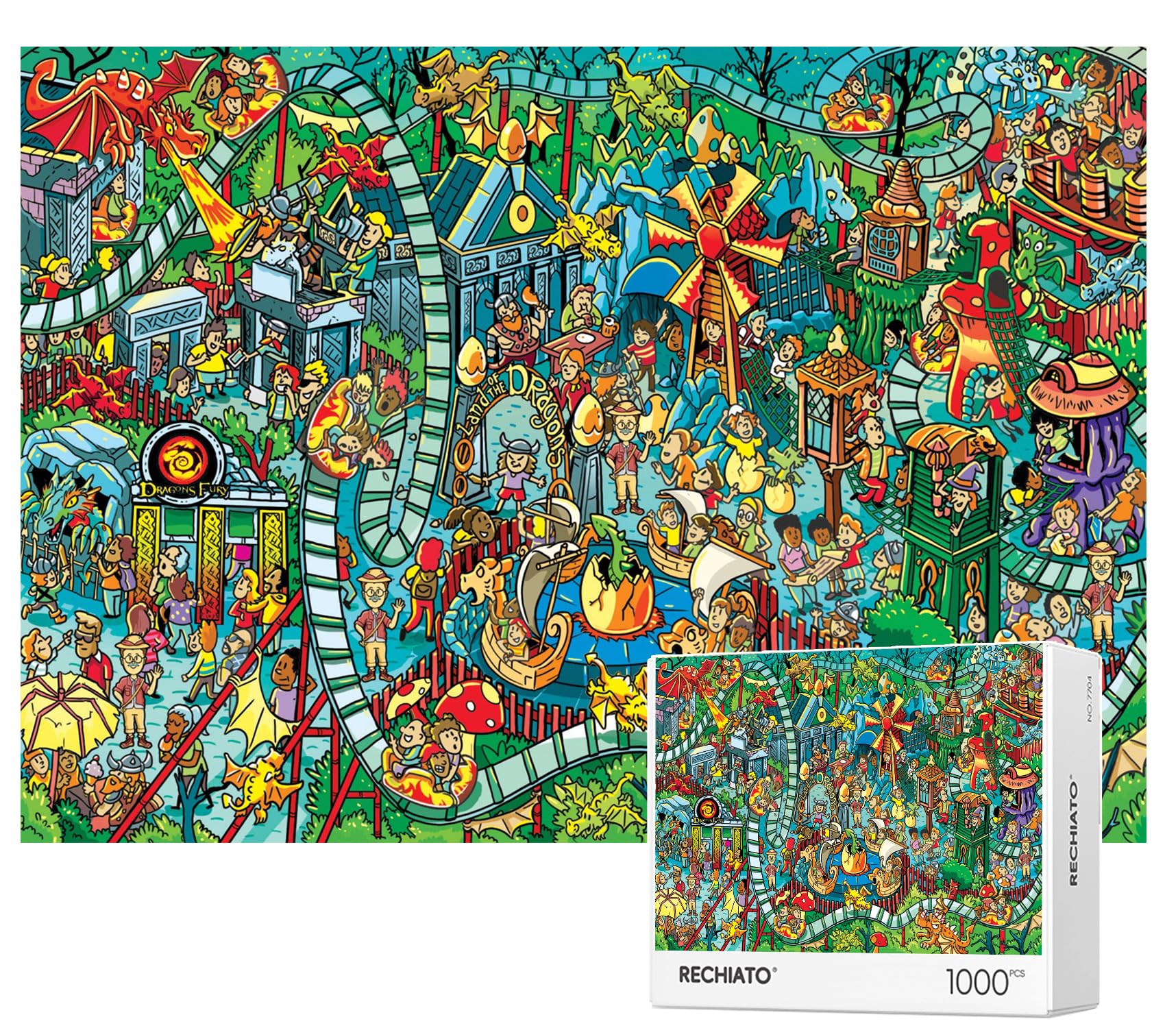 RECHIATO dinosaur park puzzle 1000-piece assembly for adults and families.