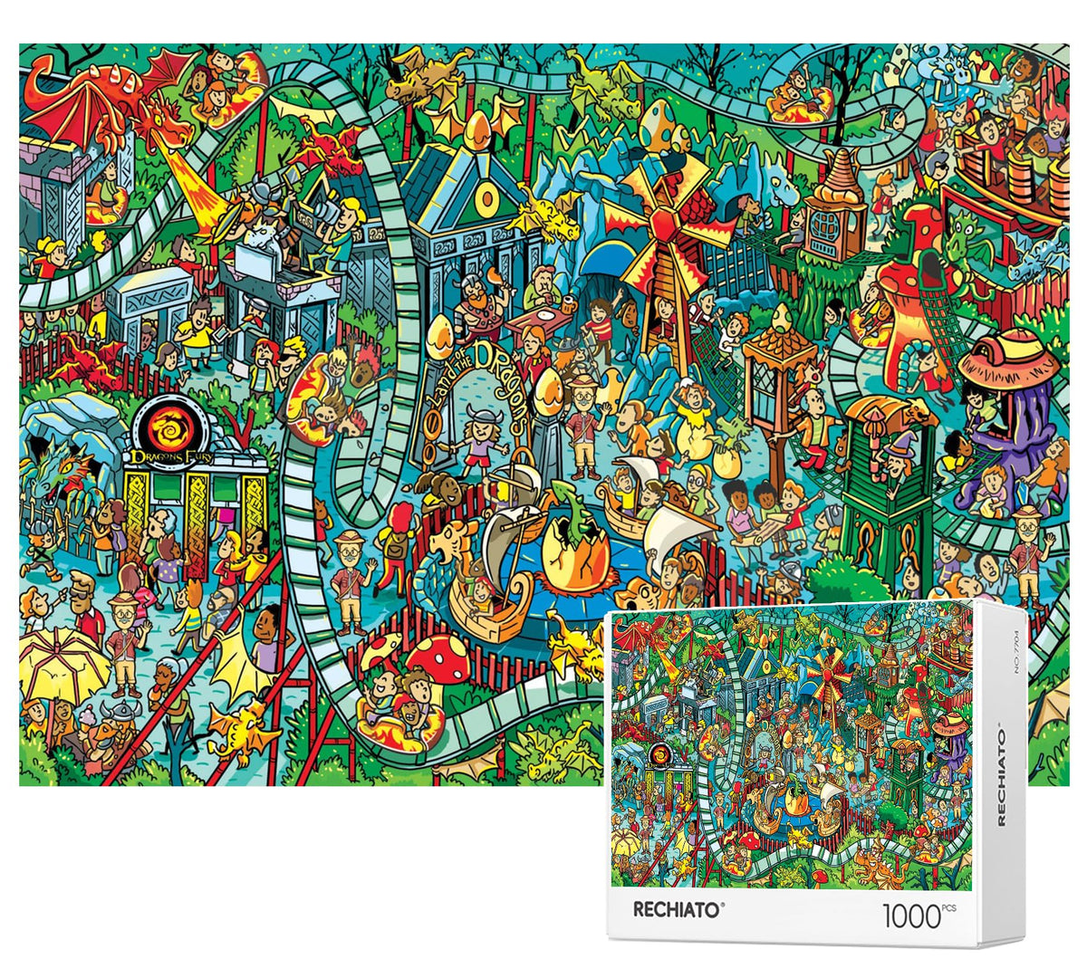 RECHIATO dinosaur park puzzle 1000-piece assembly for adults and families.